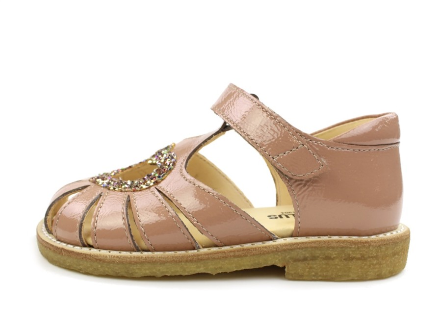 Baby Angulus Sandals | Angulus Dark Peach Sandal With Heart, Glitter Patent