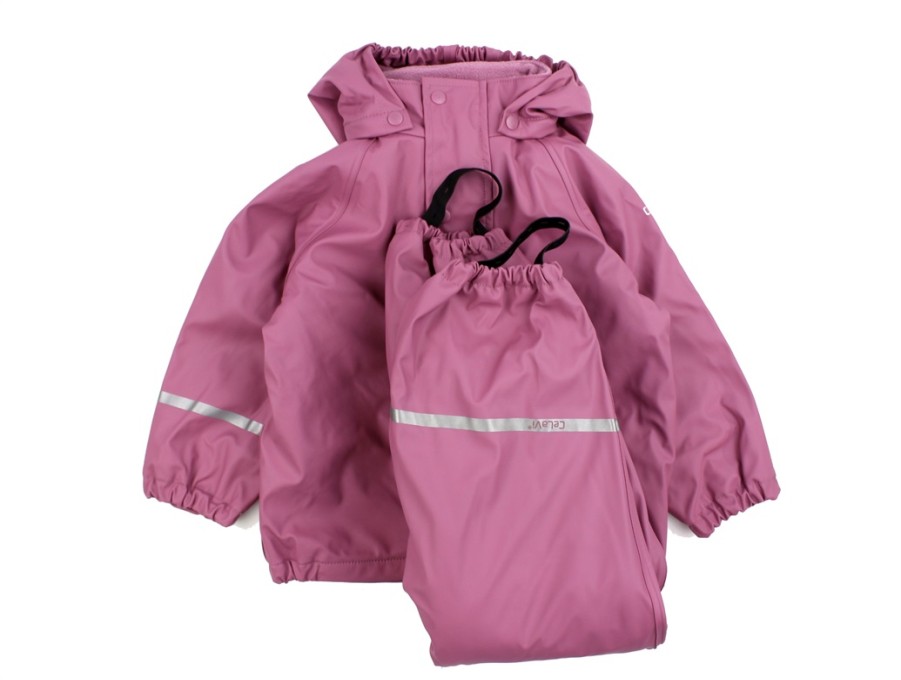 Baby Celavi Rainwear | Celavi Mellow Mauve Rainwear Pants And Jacket With Fleece Lining