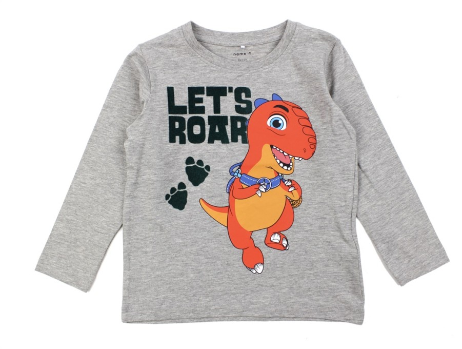 Baby Name It Short And Long-Sleeved T-Shirts | Name It Grey Melange Dino Ranch Top