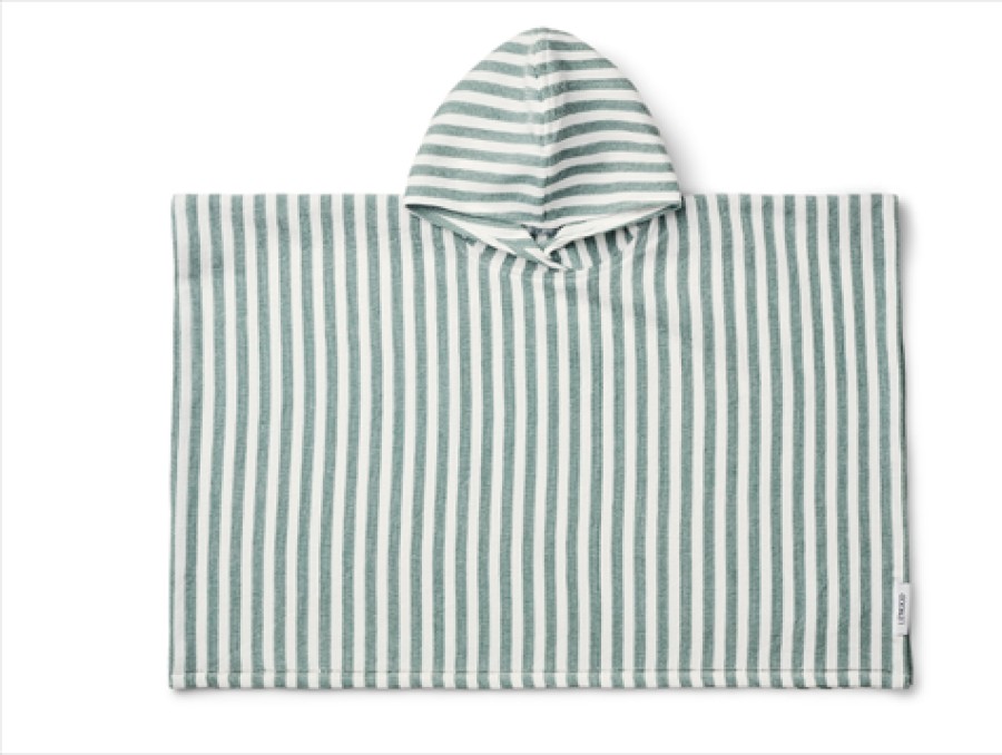 Baby Liewood Swimwear | Liewood Paco Stripe Peppermint White Hooded Towel Poncho