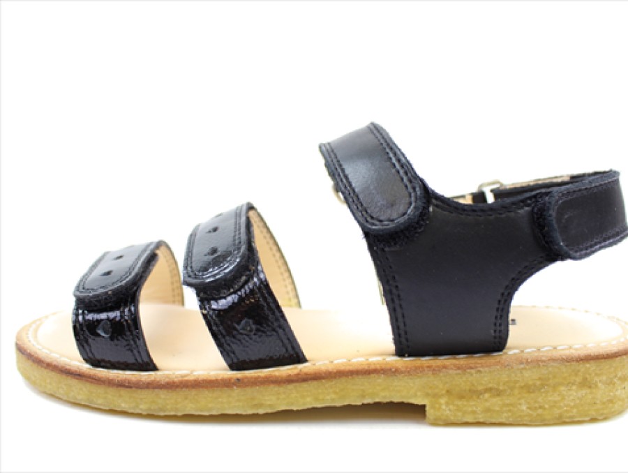 Kids Angulus Sandals | Angulus Sandal Black With Hearts And Varnish