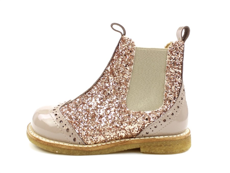 Kids Angulus Boots And Ankle Boots | Angulus Almond Maple Glitter Ankle Boots With Perforated Pattern