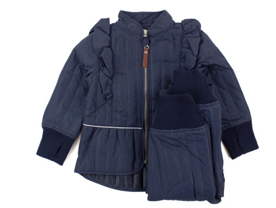 Kids En Fant Thermal Wear And Fleece | En Fant Thermal Set Blue Night With Ruffles