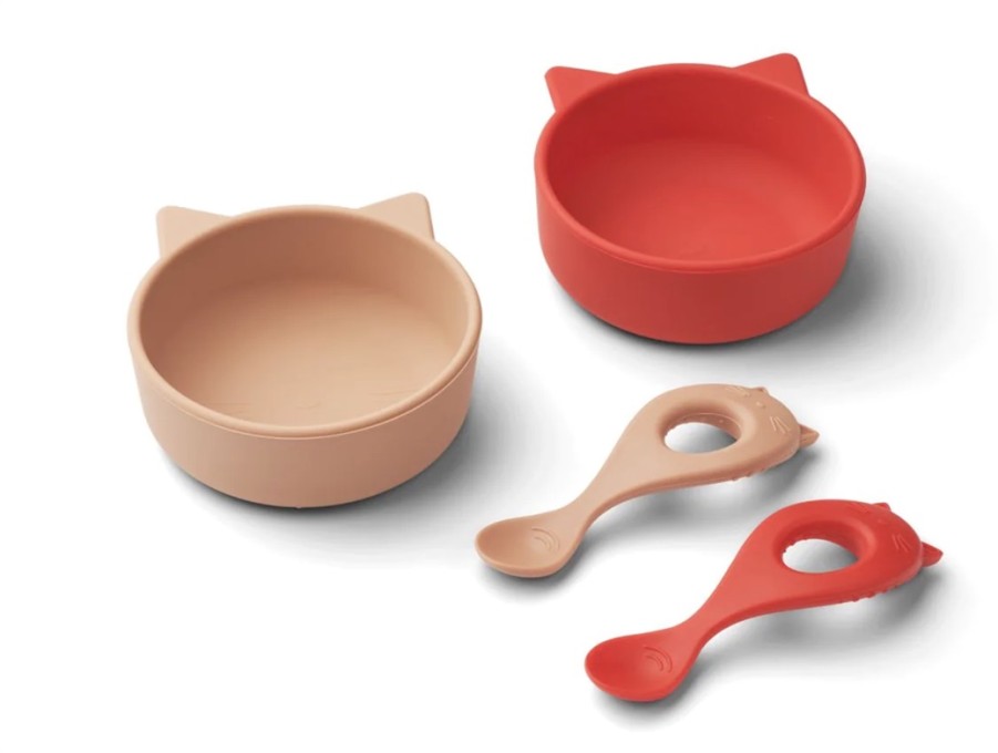 Accessories And Home Liewood | Liewood Cat Apple Red/Tuscany Rose Mix Dining Set Evan Silicone (2-Pack)