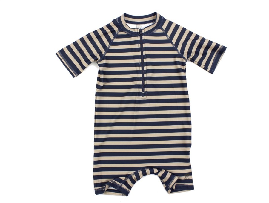 Tweens Wheat Swimwear | Wheat Ink Stripe Swimsuit Cas Upf 40+