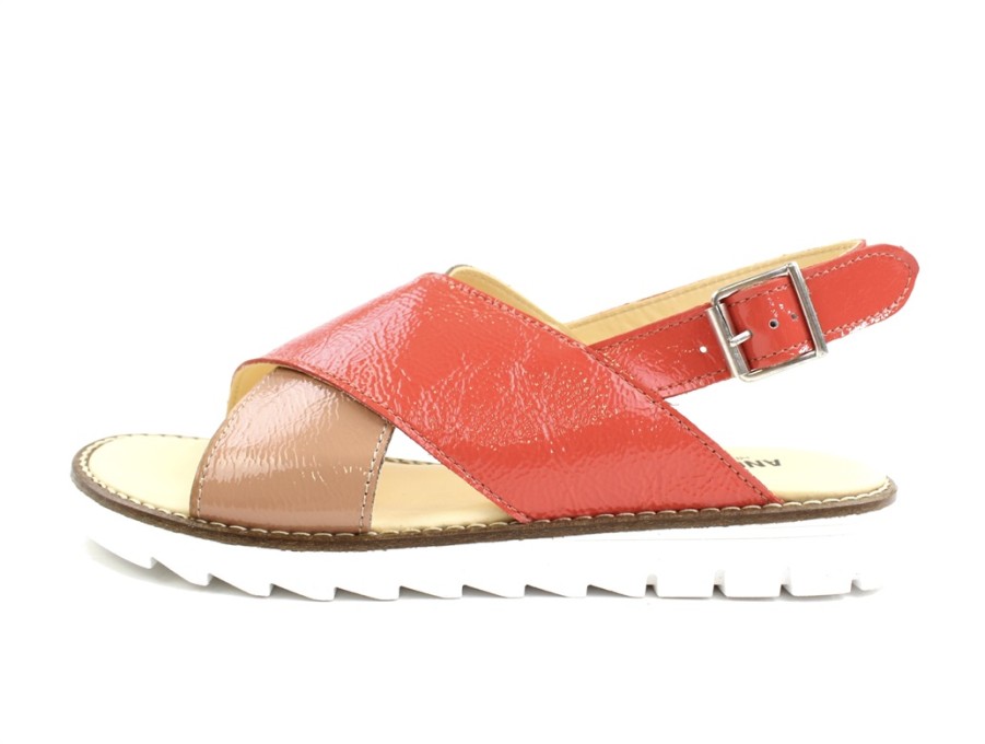 Kids Angulus Sandals | Angulus Dark Peach/Coral Sandal Patent, Buckle