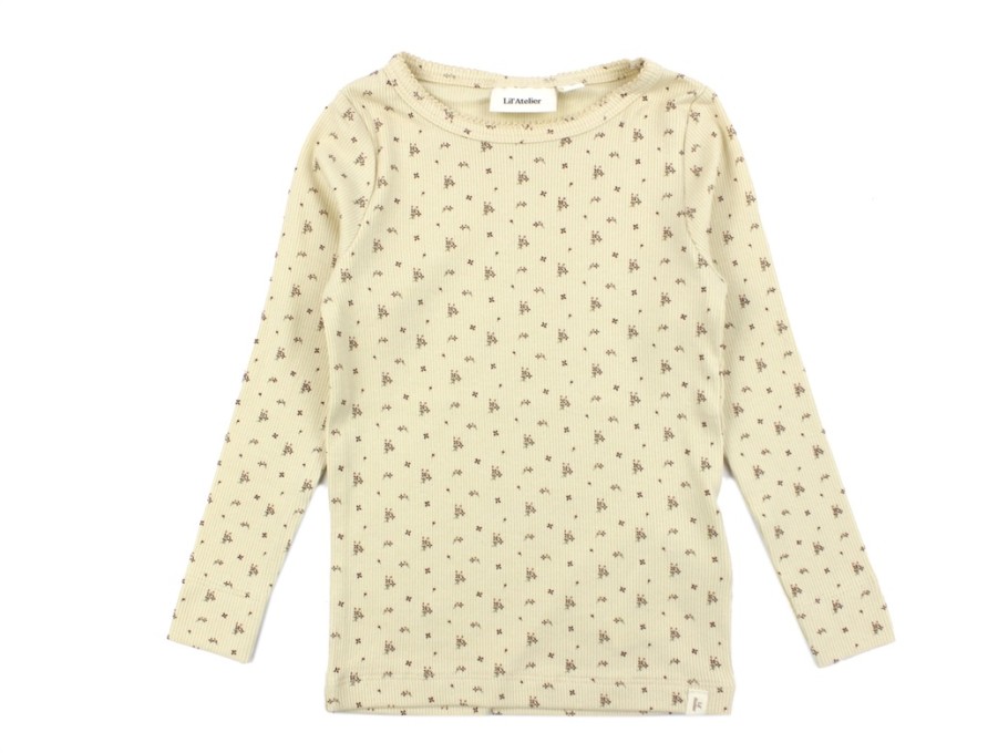 Baby Lil Atelier Short And Long-Sleeved T-Shirts | Lil Atelier Wood Ash Top Flowers