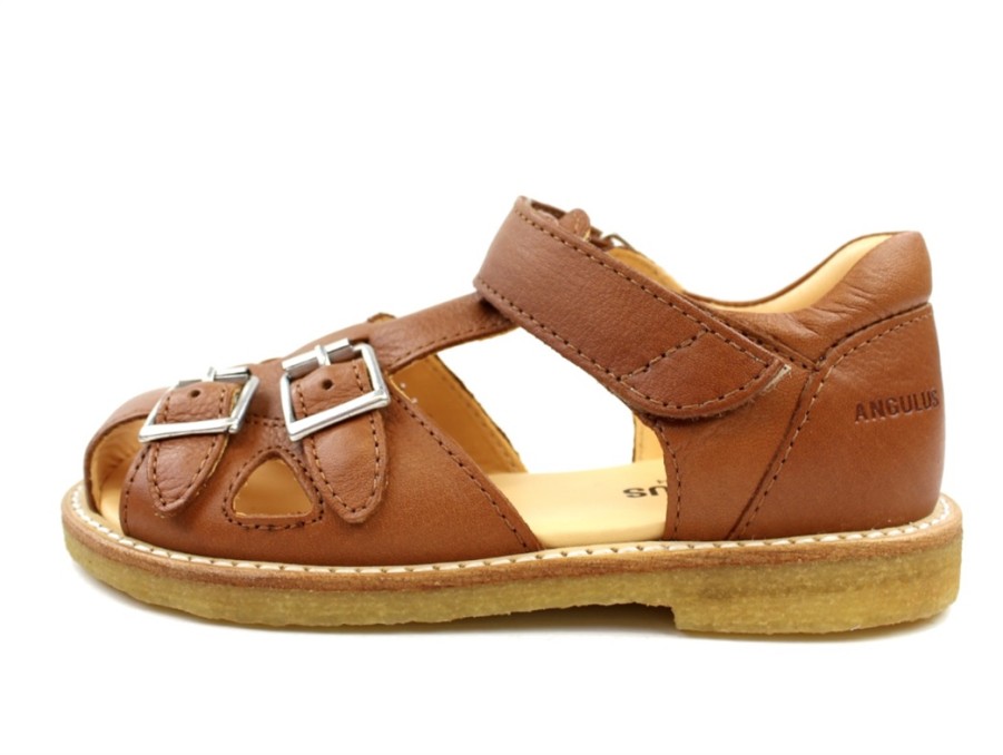 Kids Angulus Sandals | Angulus Sandal Cognac With Buckles And Velcro