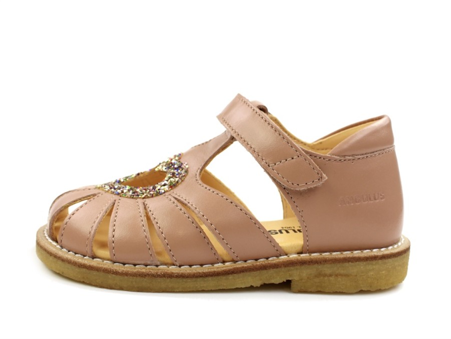 Baby Angulus Sandals | Angulus Dark Peach Sandal With Heart And Multi Glitter