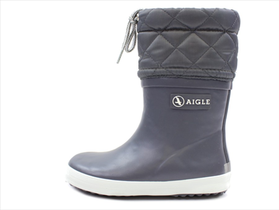 Baby Aigle Thermal Boots And Winter Rubber Boots | Aigle Giboulee Winter Rubber Boot Charcoal Gris With Lining