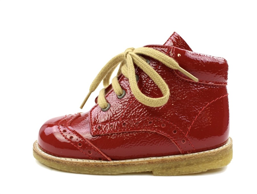 Baby Angulus First Shoes | Angulus Dark Red Beginner Shoes With Patent Leather