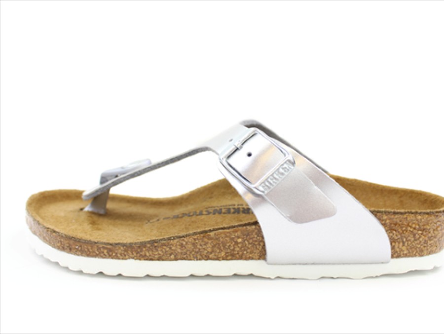 Tweens Birkenstock Sandals | Birkenstock Gizeh Sandal Electric Metallic Silver With A Buckle (Medium-Wide)