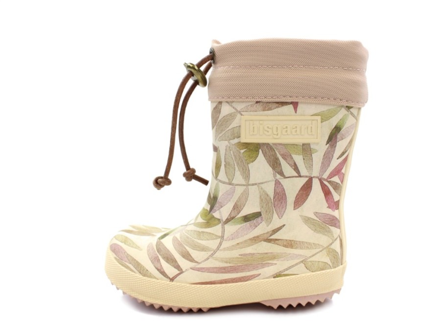 Baby Bisgaard Thermal Boots And Winter Rubber Boots | Bisgaard Winter Rubber Boot Beige Leaves With Wool Lining