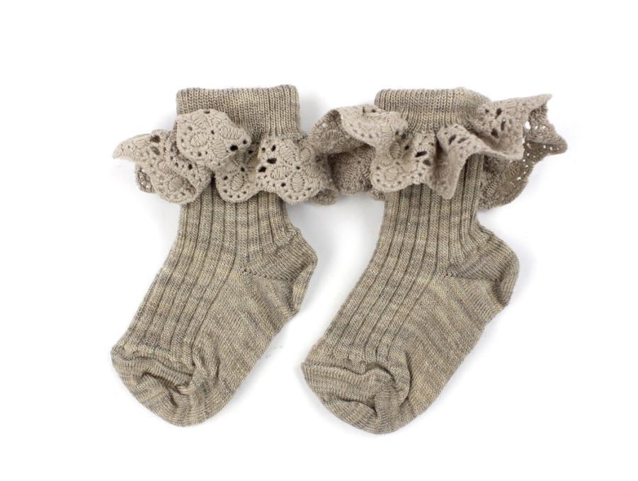 Baby MP Socks | Mp Light Brown Melange Socks Lea Wool With Lace (2-Pack)