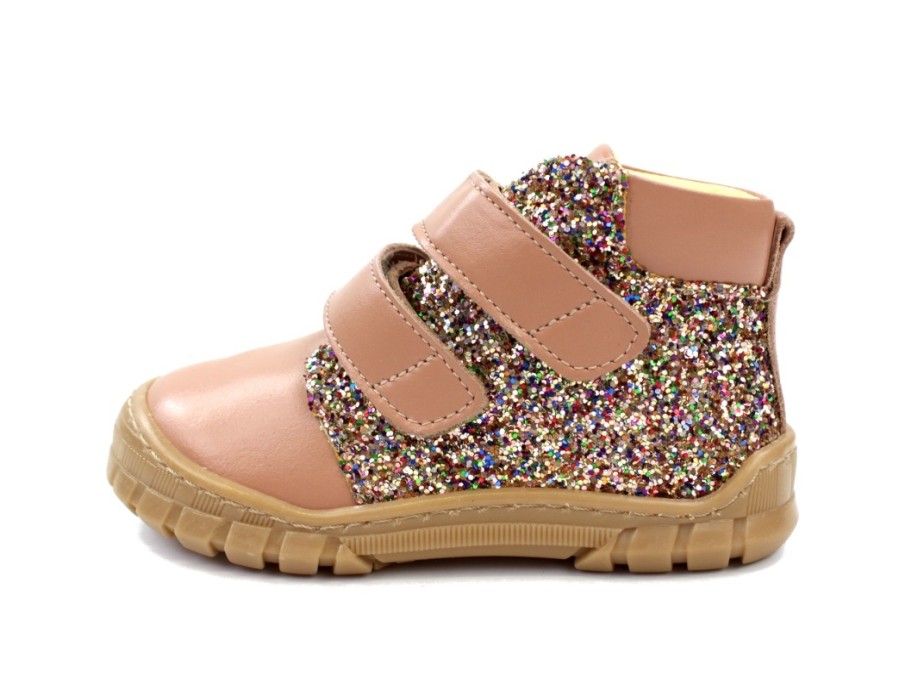 Baby Angulus Shoes And Sneakers | Angulus Dark Peach Multi Glitter Shoes With Velcro