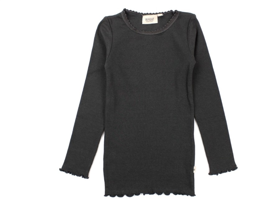 Tweens Wheat Tops | Wheat T-Shirt Black Granite Rib Lace