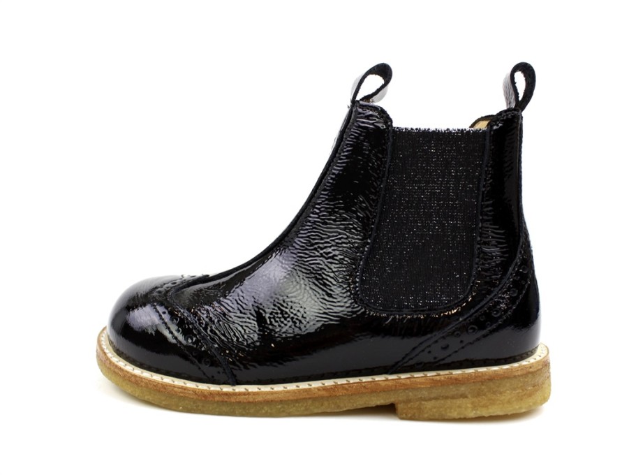 Kids Angulus Boots And Ankle Boots | Angulus Black Glitter Ankle Boots With Perforated Pattern