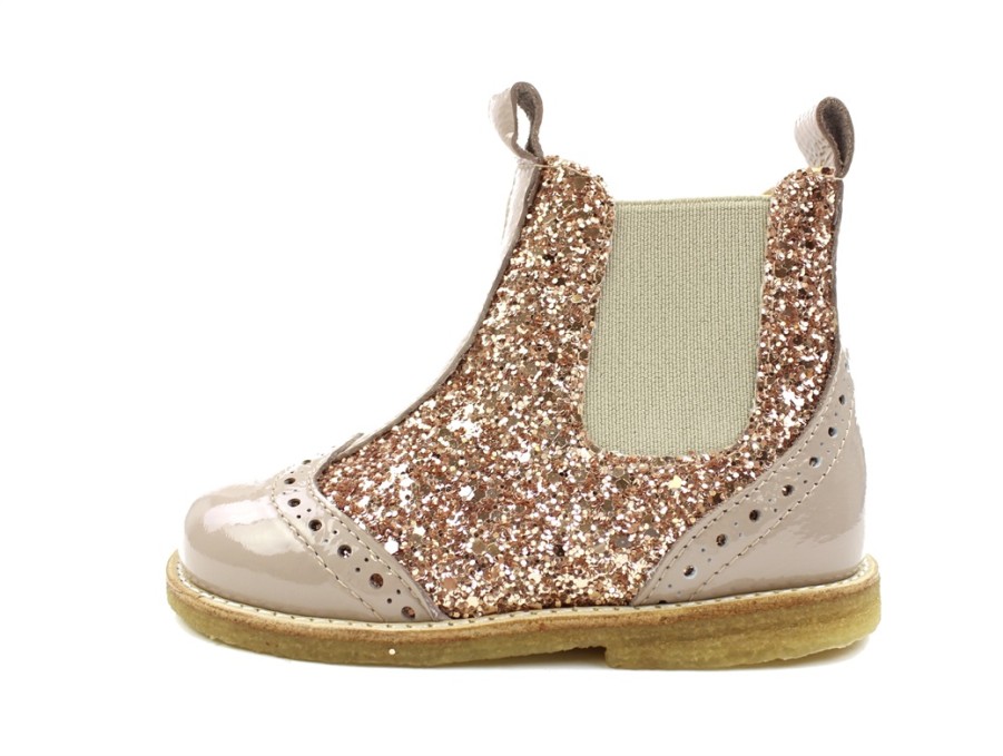 Baby Angulus Shoes And Sneakers | Angulus Almond Maple Glitter Ankle Boots With Perforated Pattern