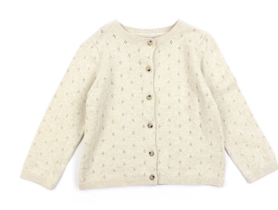 Tweens Wheat Cardigans | Wheat Cloud Melange Cardigan Maia Hole Pattern