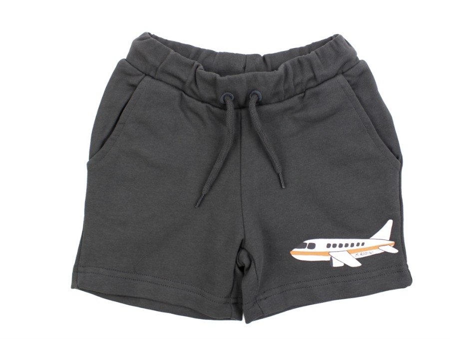 Baby Mini Rodini Shorts | Mini Rodini Grey Sweatshorts Airplane