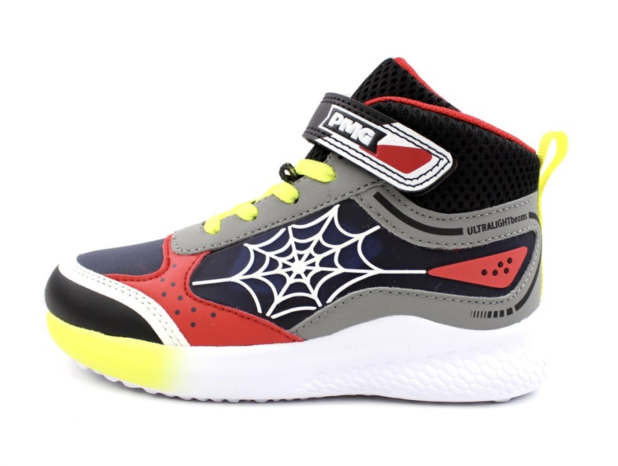 Kids Primigi Shoes And Sneakers | Primigi Nero Rosso Sneaker Med Blinkys