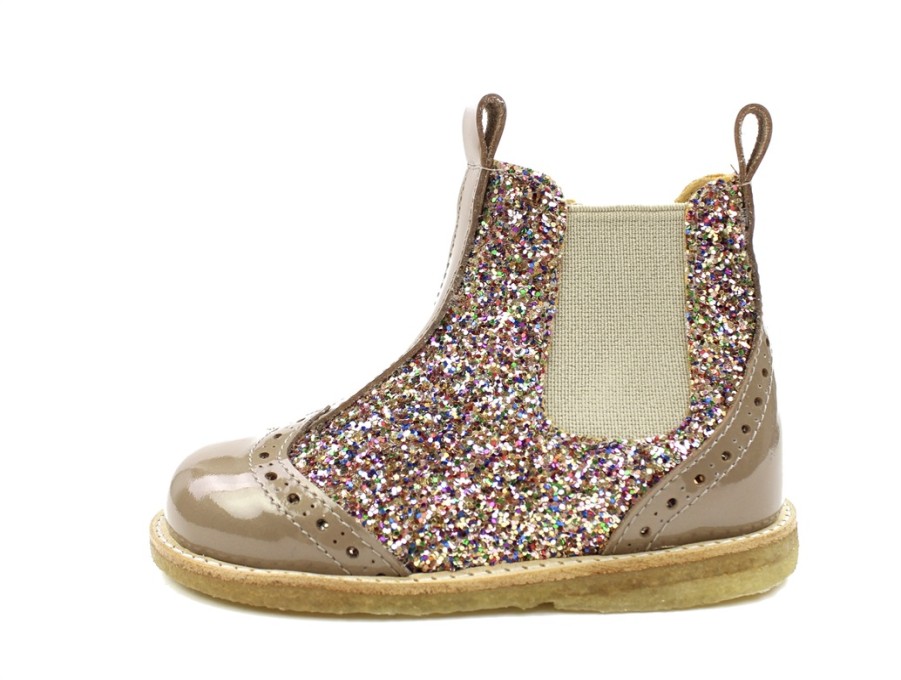 Baby Angulus Shoes And Sneakers | Angulus Nougat Multi Glitter Ankle Boots With Perforated Pattern