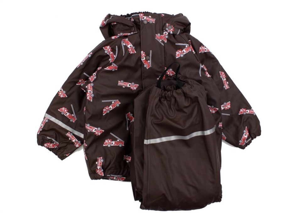 Baby Celavi Thermal Wear And Fleece | Celavi Rainwear Pants And Jacket Java Fire Trucks With Fleece Lining