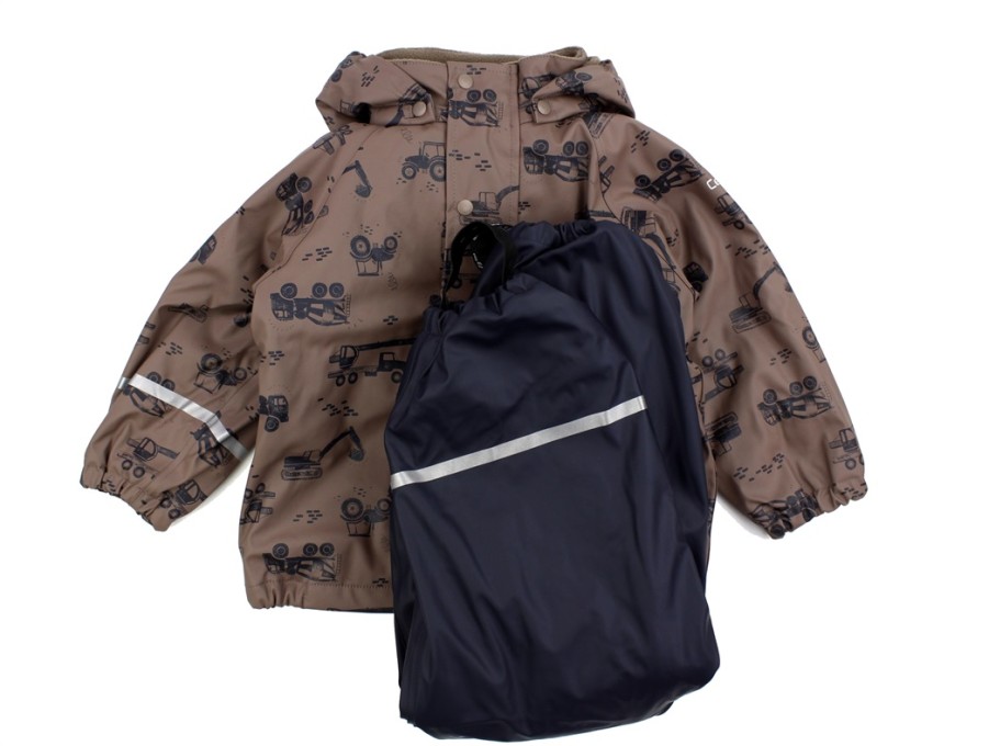 Baby Celavi Rainwear | Celavi Navy Printed Rainwear Pants And Jacket With Fleece Lining