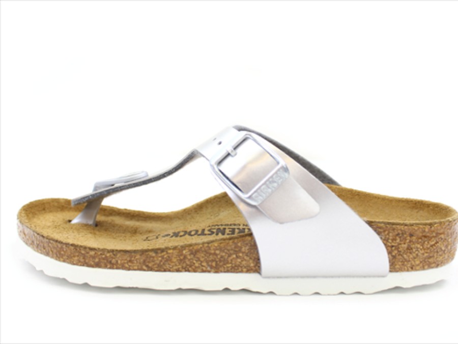 Tweens Birkenstock Sandals | Birkenstock Gizeh Sandal Electric Metallic Silver With Buckle