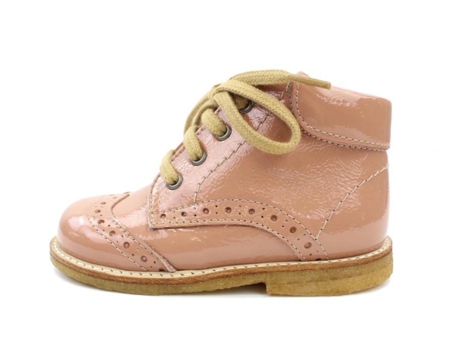 Baby Angulus First Shoes | Angulus Toddler Shoe Dark Peach Patent With Laces