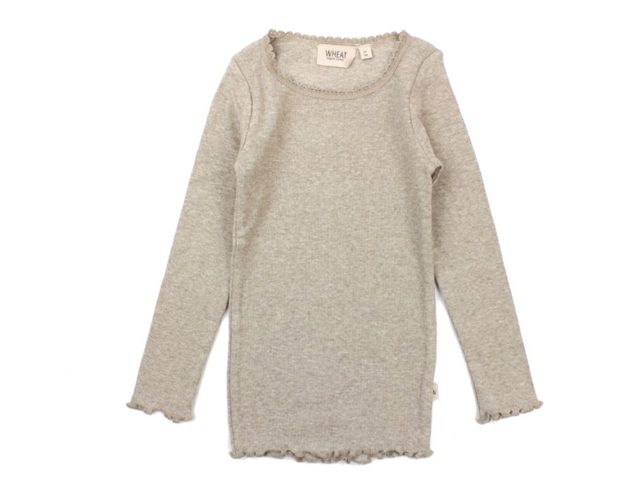 Tweens Wheat Tops | Wheat T-Shirt Gravel Melange Rib Lace