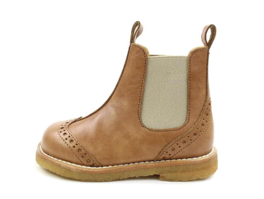 Kids Angulus Boots And Ankle Boots | Angulus Tan/Beige Ancle Boot Hole Pattern