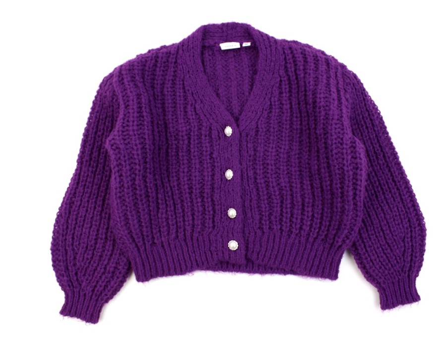 Kids Name It Cardigans | Name It Grape Juice Short Knitted Cardigan