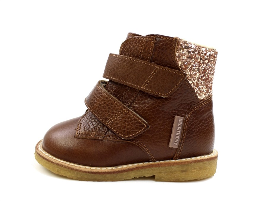 Baby Angulus Winter Boots | Angulus Cognac Maple Glitter Winter Boot With Tex