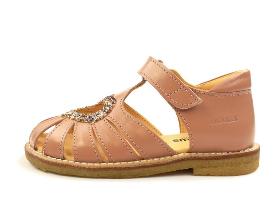 Kids Angulus Sandals | Angulus Dark Peach Sandal With Heart And Multi Glitter (Narrow)