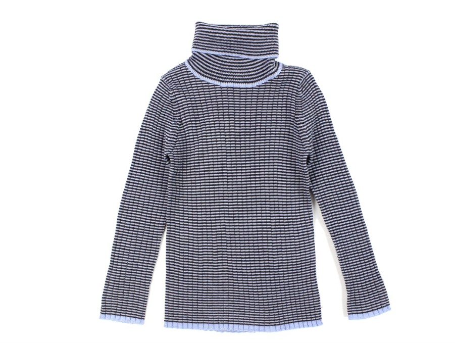 Tweens FUB Wool | Fub Sky/Chocolate Rollneck Blouse Merino Wool