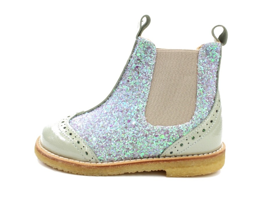 Kids Angulus Boots And Ankle Boots | Angulus Ancle Boot Mint/Beige Glitter With Hole Pattern