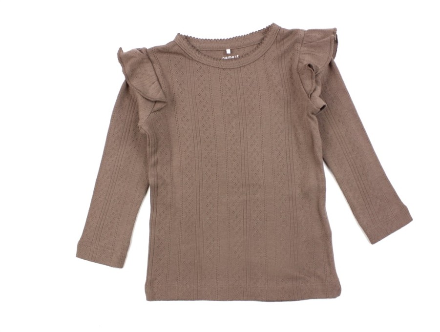 Baby Name It Short And Long-Sleeved T-Shirts | Name It Deep Taupe Pointelle Top