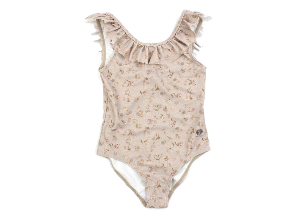 Tweens Wheat Swimwear | Wheat Purple Poppy Flowers Swimsuit Marie-Louise