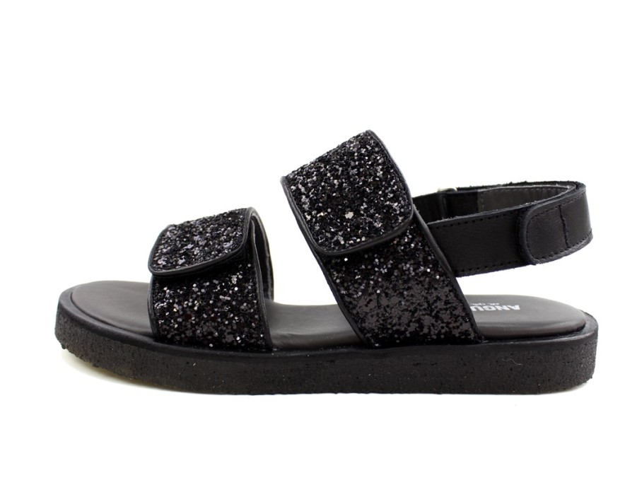 Kids Angulus Sandals | Angulus Black Glitter Sandal Velcro