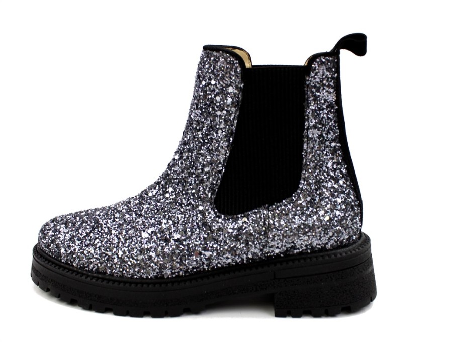 Kids Angulus Boots And Ankle Boots | Angulus Lavender Black Glitter Ankle Boot With Elastic