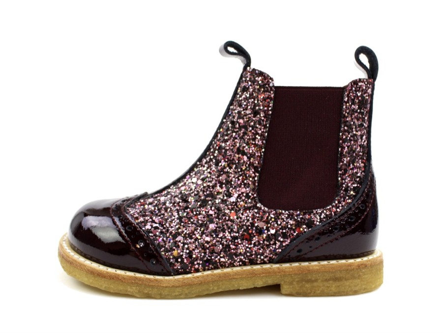 Kids Angulus Boots And Ankle Boots | Angulus Bordeaux Multi Glitter Ankle Boots With Perforated Pattern