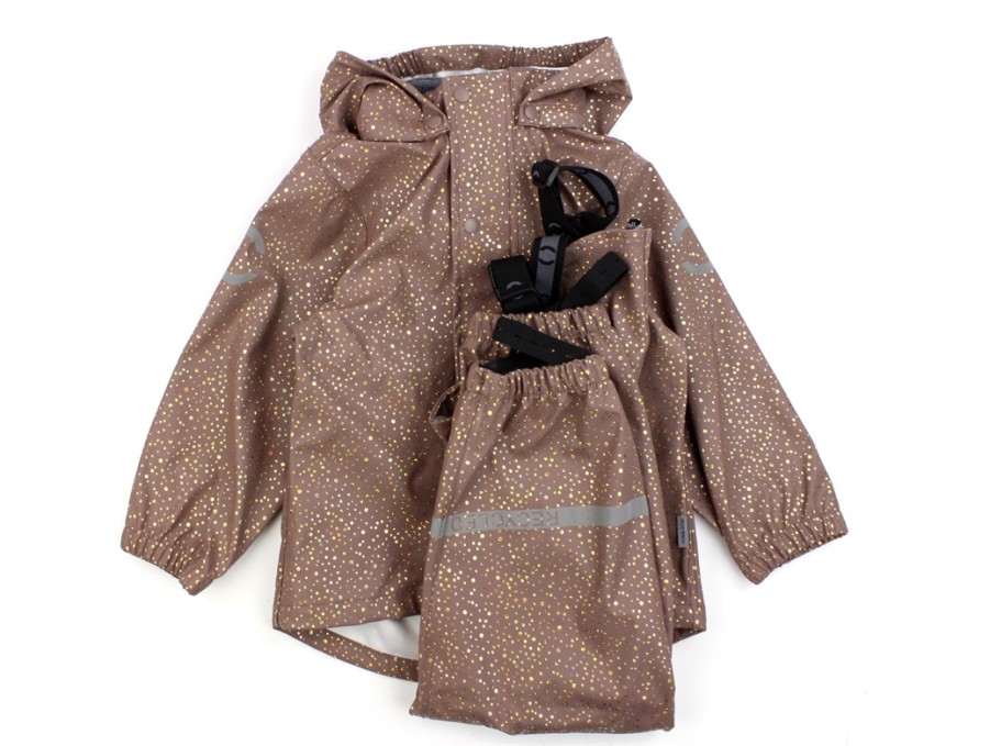 Baby Mikk line Rainwear | Mikk-Line Twilight Mauve Rainwear Pants And Jacket Glitter