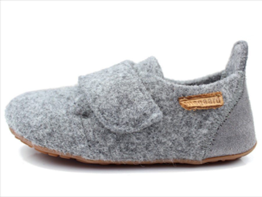 Kids Bisgaard Slippers | Bisgaard Grey Slippers With Velcro