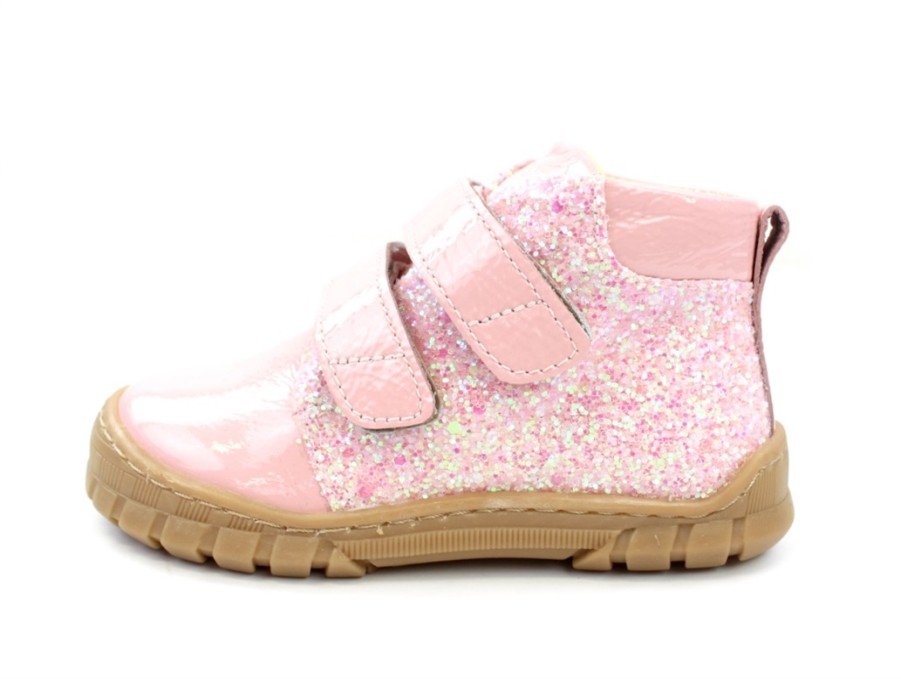 Baby Angulus Shoes And Sneakers | Angulus Rosa Glitter Shoes With Velcro