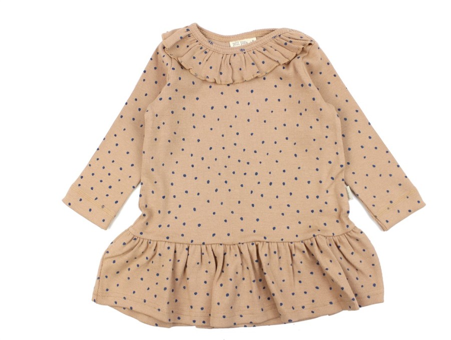 Baby Petit Piao Dresses | Petit Piao Cafe Rose/Denim Blue Frill Dot Modal Dress