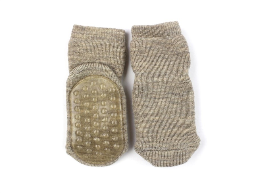 Baby MP Socks | Mp Light Brown Melange Socks Wool With Rubber Soles