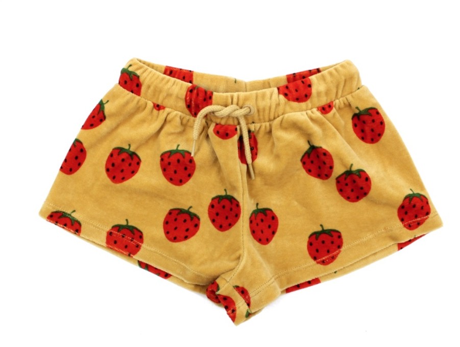 Baby Mini Rodini Shorts | Mini Rodini Shorts Beige Velour Strawberries