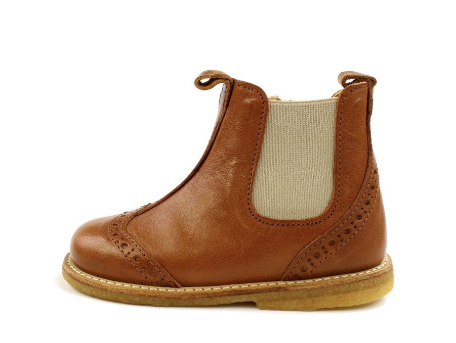 Baby Angulus Shoes And Sneakers | Angulus Cognac/Beige Ankle Boots With Perforated Pattern