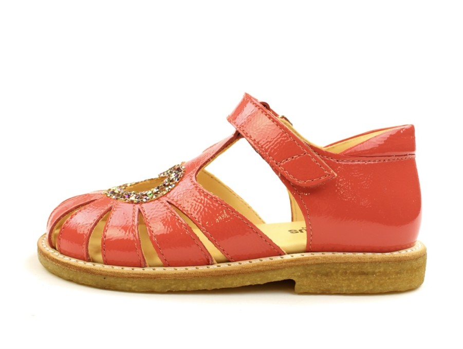 Kids Angulus Sandals | Angulus Coral Sandal With Heart, Glitter Patent (Narrow)